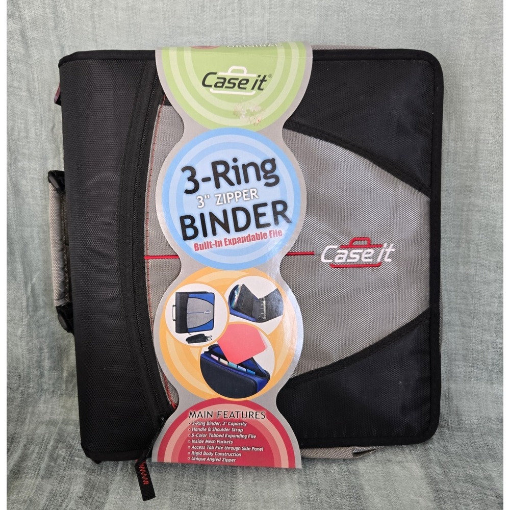 Case It 3‎ Ring Binder Zipper Close Filing Folder Notebook Shoulder Strap